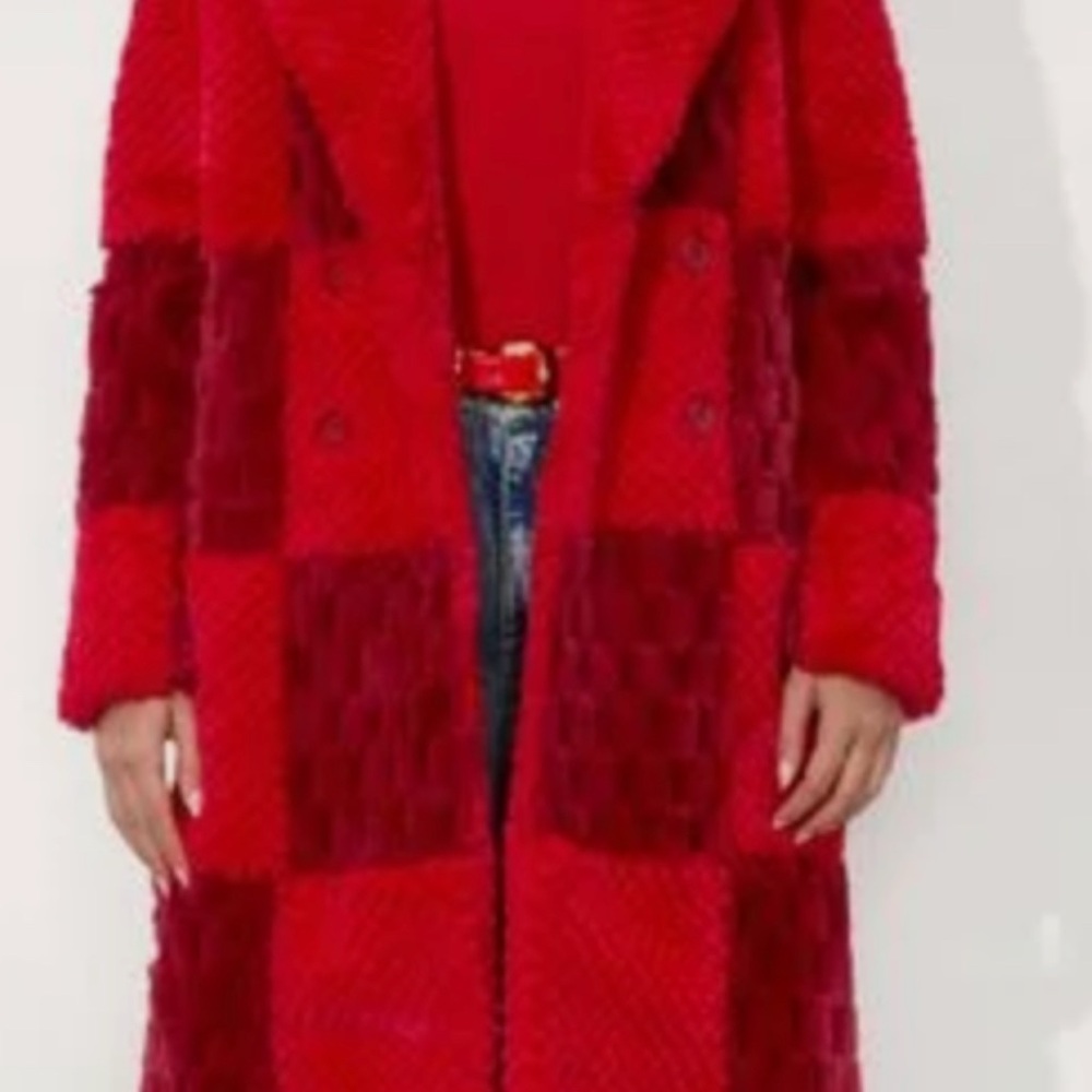 Alice + Olivia Red Checkered Teddy Jacket